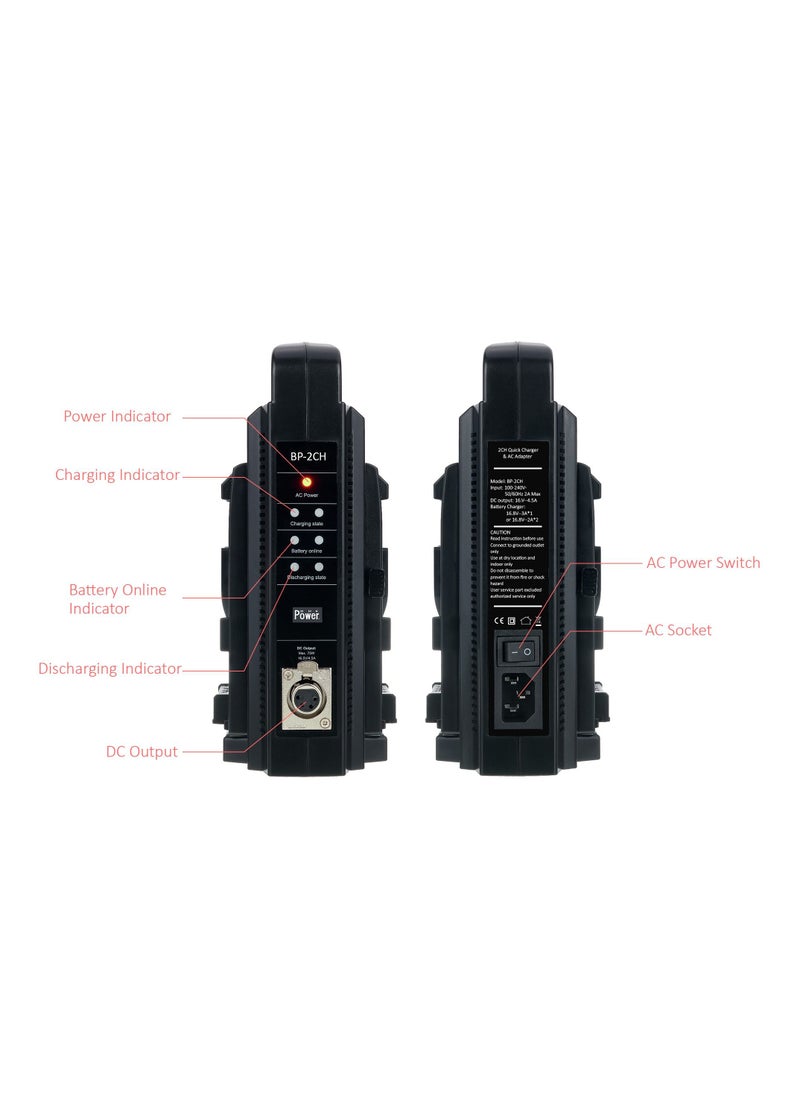 DMK Power - DMK Power BP-2CH V Mount V Lock Double Sided Quick Battery Charger, DC 16.5V Power Supply Output with 3m XLP DC Output Cable and 1.5m AC Adapter made for any V-Mount V-Lock Batteries - Image 1