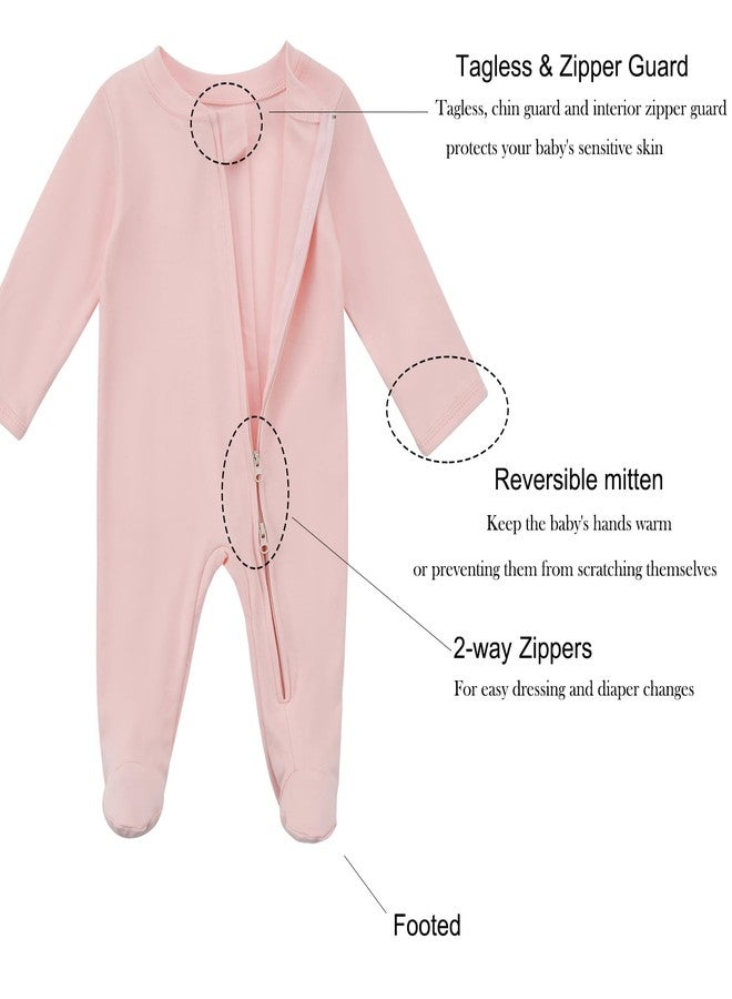Aablexema Baby Organic Cotton Footed Pajamas 2 Way Zip Preemie Newborn One Piece Long Sleeve Onesie Pjs(Pink Set,Preemie) - Image 3