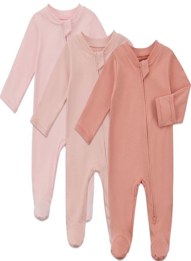 Aablexema Baby Organic Cotton Footed Pajamas 2 Way Zip Preemie Newborn One Piece Long Sleeve Onesie Pjs(Pink Set,Preemie) - Image 1