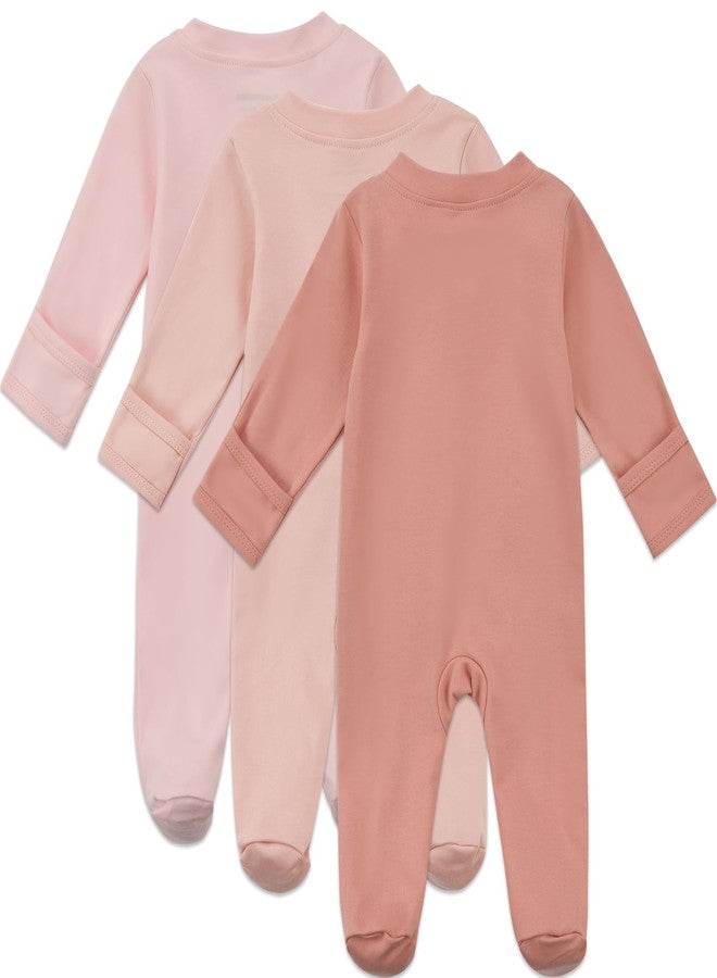 Aablexema Baby Organic Cotton Footed Pajamas 2 Way Zip Preemie Newborn One Piece Long Sleeve Onesie Pjs(Pink Set,Preemie) - Image 2