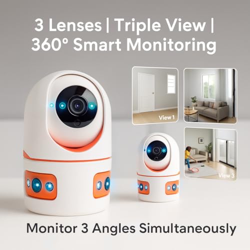 JK Vision V380 3 Lens Camera Smart WiFi 1080P Full HD Indoor Security Camera | 360° Pan Tilt Wireless IP Camera with Night Vision, Motion Detection, Two-Way Audio, Cloud & SD Card Storage. - Image 3