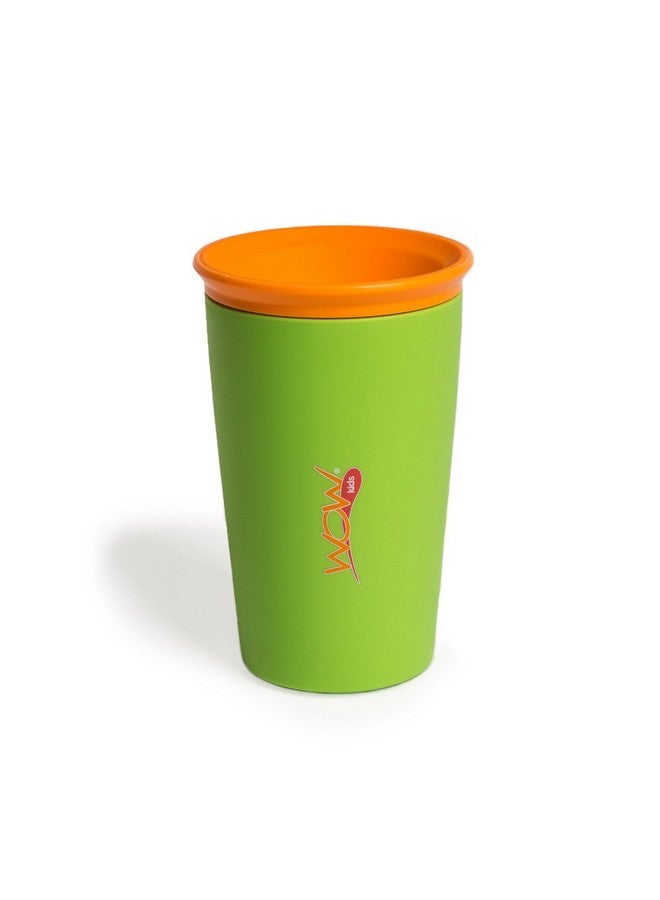 WOW GEAR كوب واو للأطفال كوب شرب 360 أصلي، أخضر مع غطاء برتقالي، 9 أونصات - Image 1