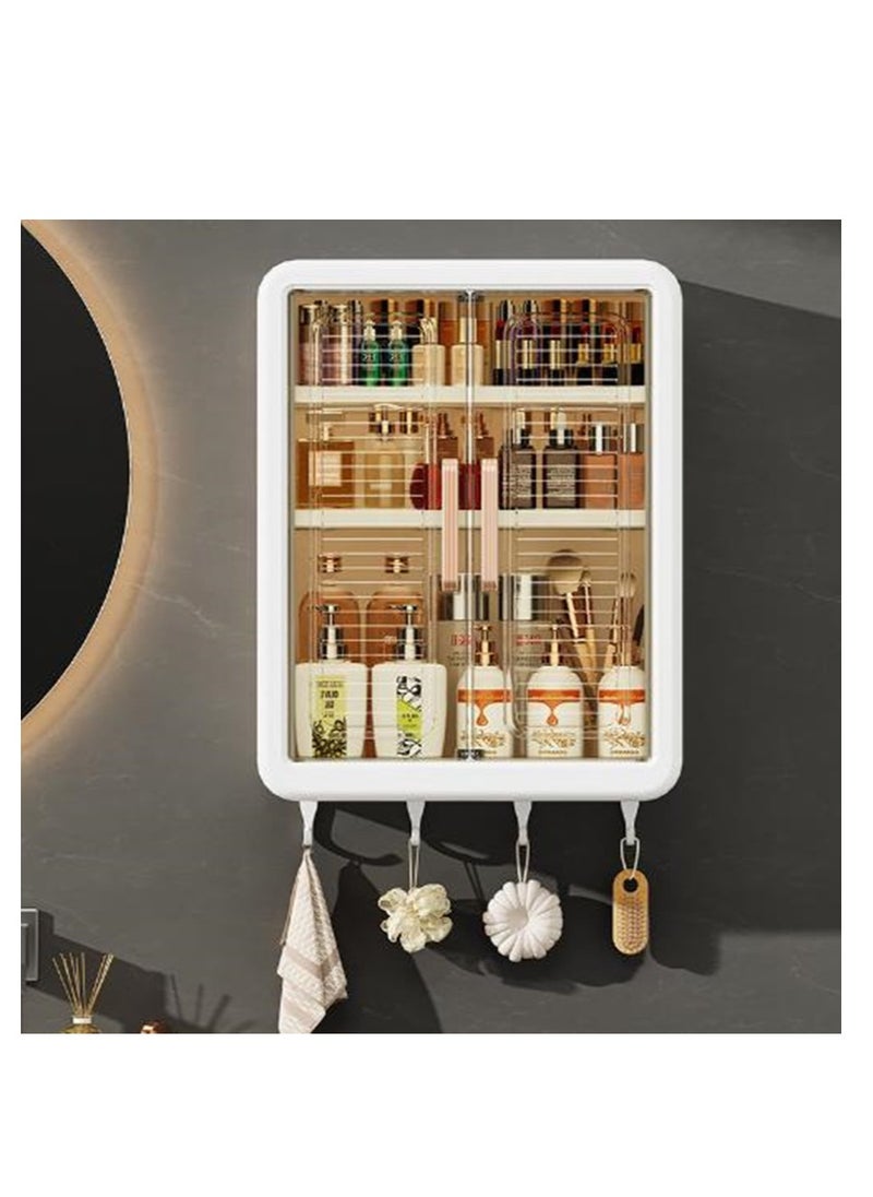 Golden Makeup Organizer Cosmetic Rack Large Bathroom Shelf for Skin Care Wall Mounted Storage Shelves for Bedroom Bathroom Kitchen Laundry Room No Drilling Needed (White)  - Image 1