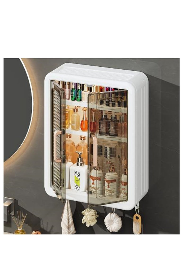Golden Makeup Organizer Cosmetic Rack Large Bathroom Shelf for Skin Care Wall Mounted Storage Shelves for Bedroom Bathroom Kitchen Laundry Room No Drilling Needed (White)  - Image 3