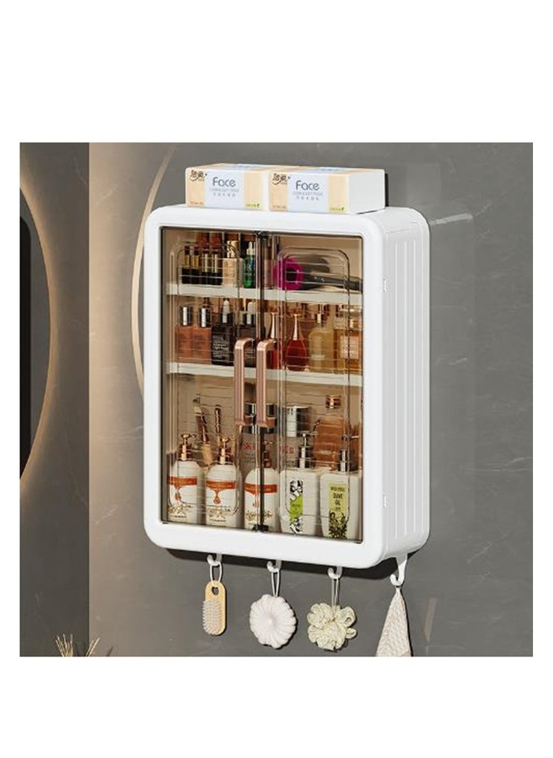 Golden Makeup Organizer Cosmetic Rack Large Bathroom Shelf for Skin Care Wall Mounted Storage Shelves for Bedroom Bathroom Kitchen Laundry Room No Drilling Needed (White)  - Image 2
