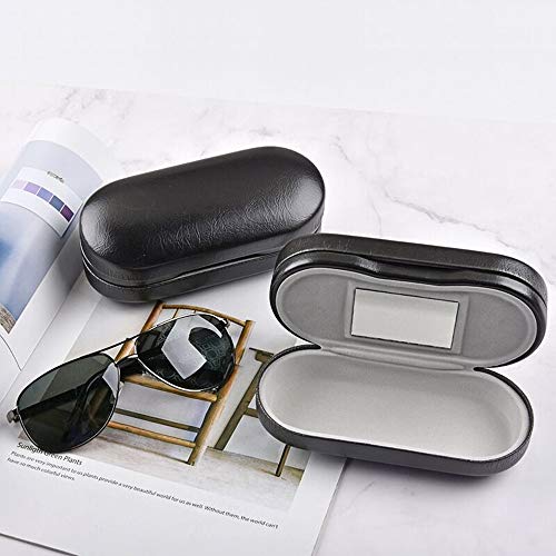 Tiger007 Dual Glasses Case for Two Frames - Classic Clamshell 2 Eyeglasses Case - Built-In Mirror (Black) - Image 2