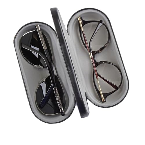 Tiger007 Dual Glasses Case for Two Frames - Classic Clamshell 2 Eyeglasses Case - Built-In Mirror (Black) - Image 1
