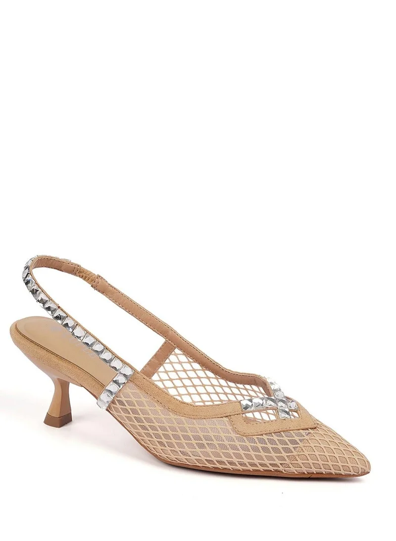 Cuple Sling back Healed Mesh Pumps