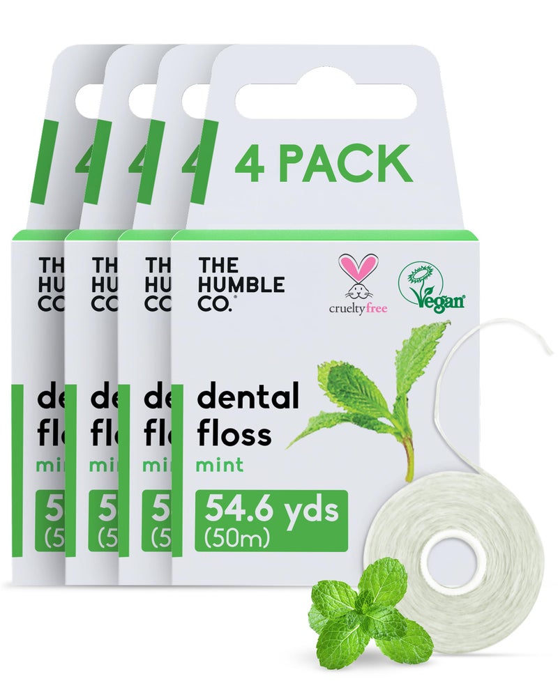 The Humble Co. The Humble Co Mint Dental Floss, 4 Pack - Vegan Expanding Dental Floss for Adult & Kids - Non-Toxic, Thick Expandable Floss for Gum Health - Oral Care & Hygiene - 220 Yards - Image 1