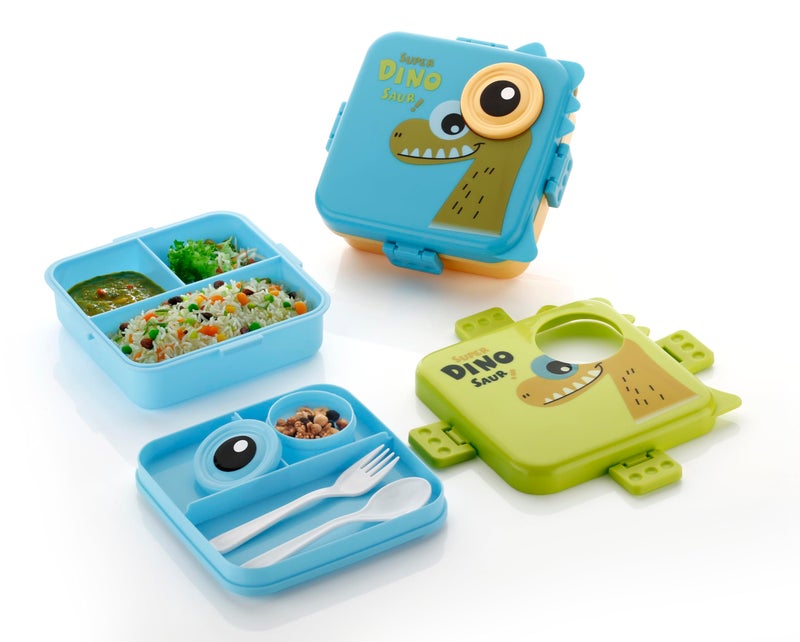 Clazkit 3-Compartment Birdy Printed Design Lunch Box – Leak-Proof & BPA-Free Bento Box with Platic Tray, Spoon & Container for School, Office, Travel – 1120ml + 70ml, Orange - Image 2