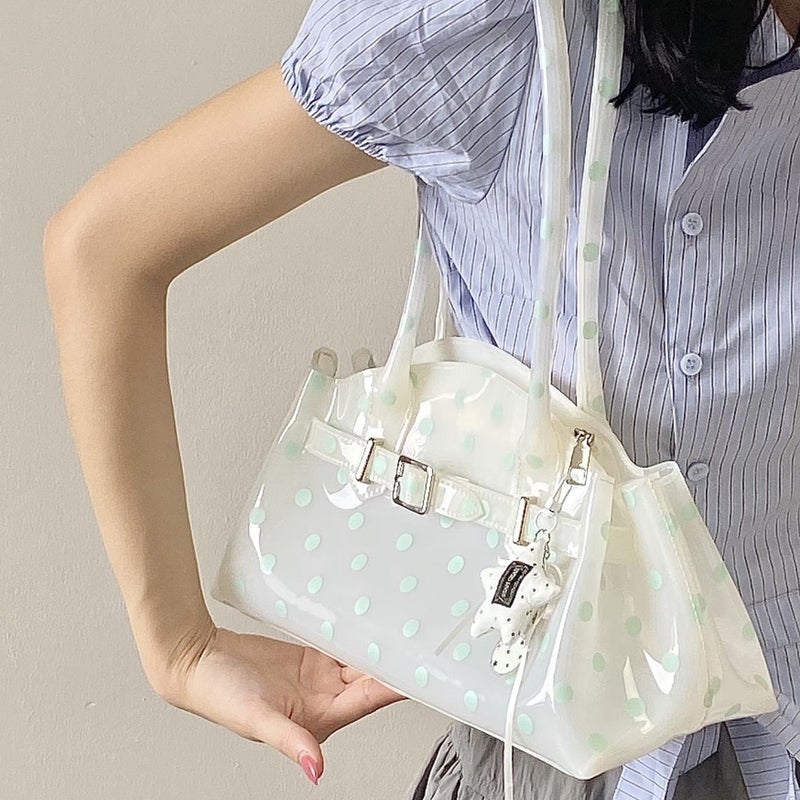 Clear PVC Tote Bag with Polka Dots, Large Capacity for Commute - Image 3