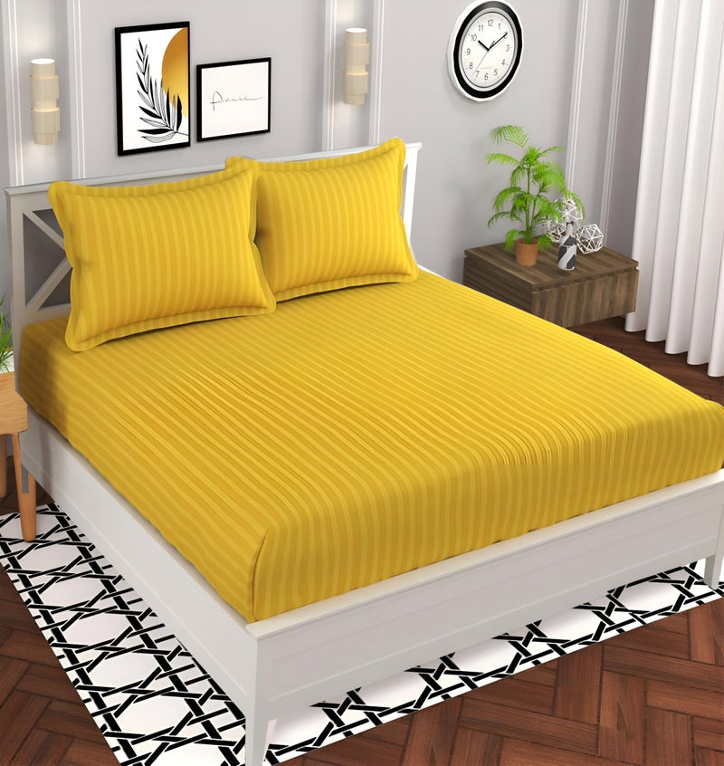 STARNSTYLE 220 Cotton Feel Glace Cotton Double Bedsheet with 2 Pillow Cover (90x90 inch) Yellow - Image 3