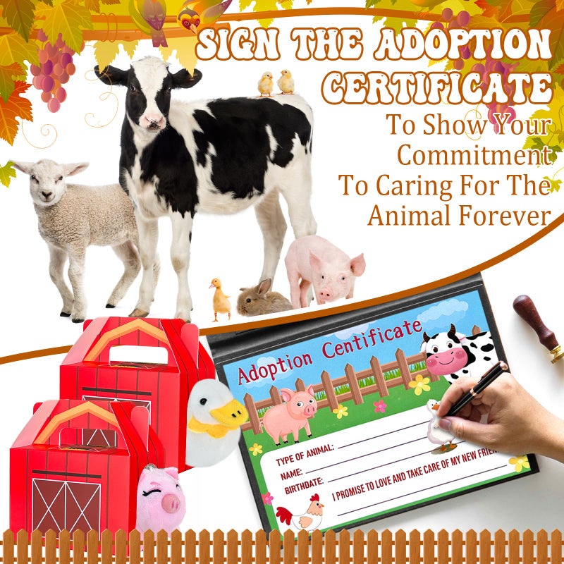 Jiytivity 63 Pcs Farm Animal Party Favors Include 20 Mini Stuffed Animals 20 Foldable Farm Boxes 20 Adoption Card 1 Adopt Sign 2 Fence for Adopt a Farm Animal Adopt a Pet Party Favors - Image 4