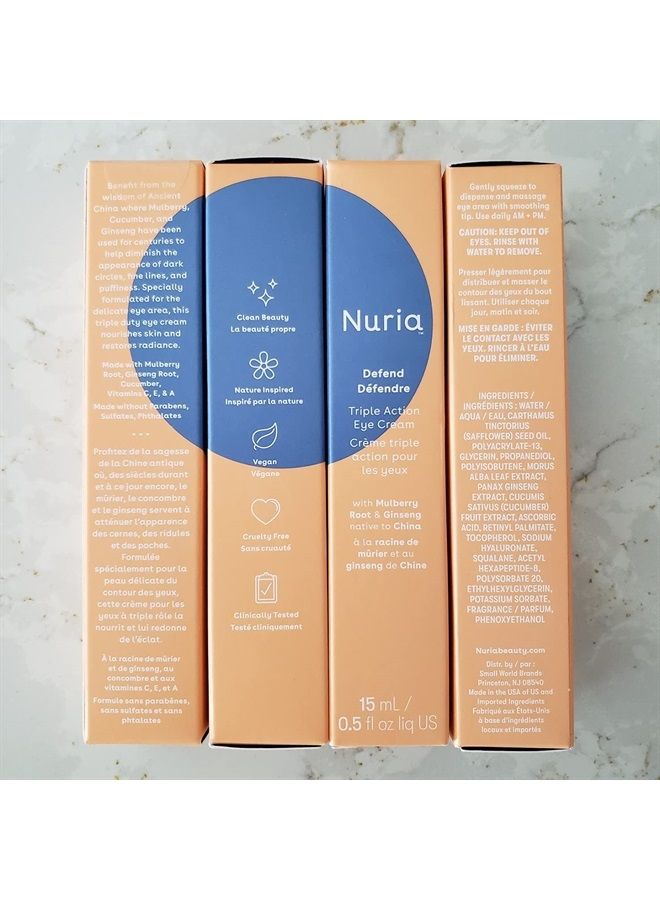 Nuria Defend Triple Action Eye Cream for Dark Circles, Puffiness and Fine Lines, Nourishing Under Eye Cream with Ginseng and Mulberry Root, 15mL/0.5 fl oz - Image 2