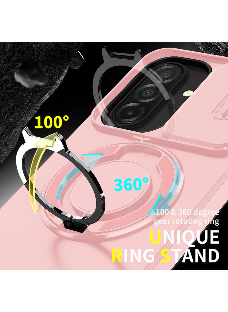 Phone Case for Galaxy A57 with Camera Cover and Ring Holder,Magnetic Car Mount Compatible, Hard Back + Soft Edge Shockproof Protective Cover,Pink - Image 3
