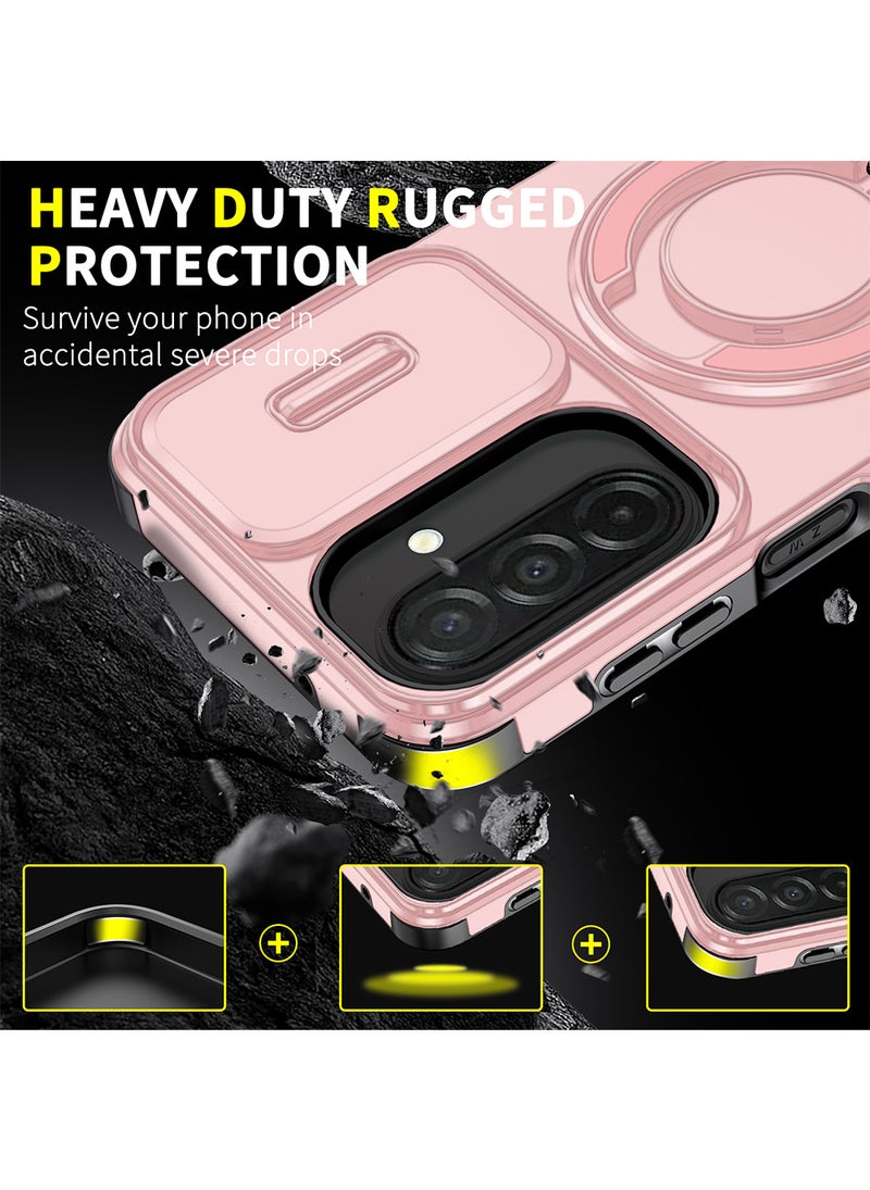Phone Case for Galaxy A57 with Camera Cover and Ring Holder,Magnetic Car Mount Compatible, Hard Back + Soft Edge Shockproof Protective Cover,Pink - Image 2