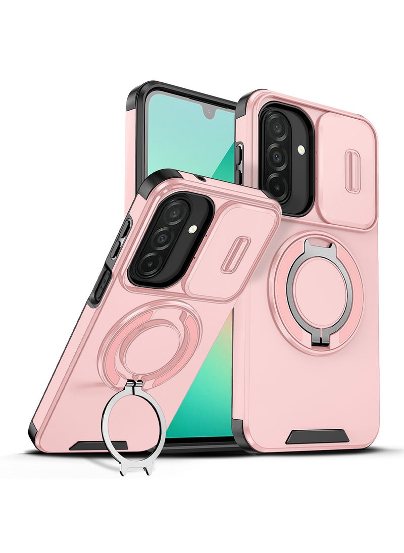 Phone Case for Galaxy A57 with Camera Cover and Ring Holder,Magnetic Car Mount Compatible, Hard Back + Soft Edge Shockproof Protective Cover,Pink - Image 1