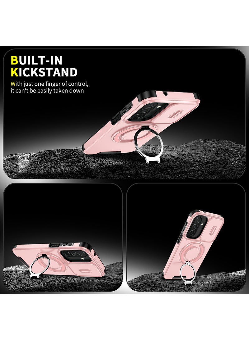 Phone Case for Galaxy A57 with Camera Cover and Ring Holder,Magnetic Car Mount Compatible, Hard Back + Soft Edge Shockproof Protective Cover,Pink - Image 4