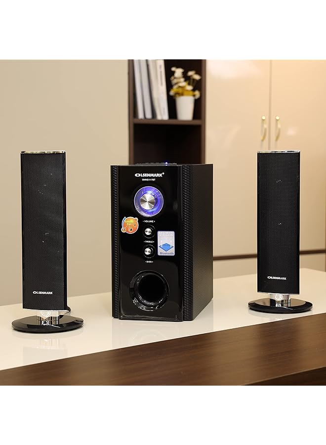 Olsenmark High Power 2.1 Professional Speaker Multimedia Speaker System With Subwoofer Usb Sd Fm Bt Â€“ Led Display Speakers For Computers Laptop Tv Tablet Music Player Â€“ Remote Controller - Image 2