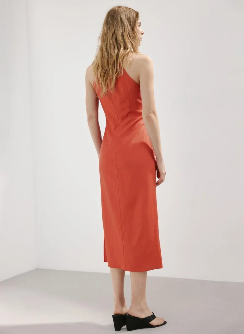 MANGO Draped Midi-Dress