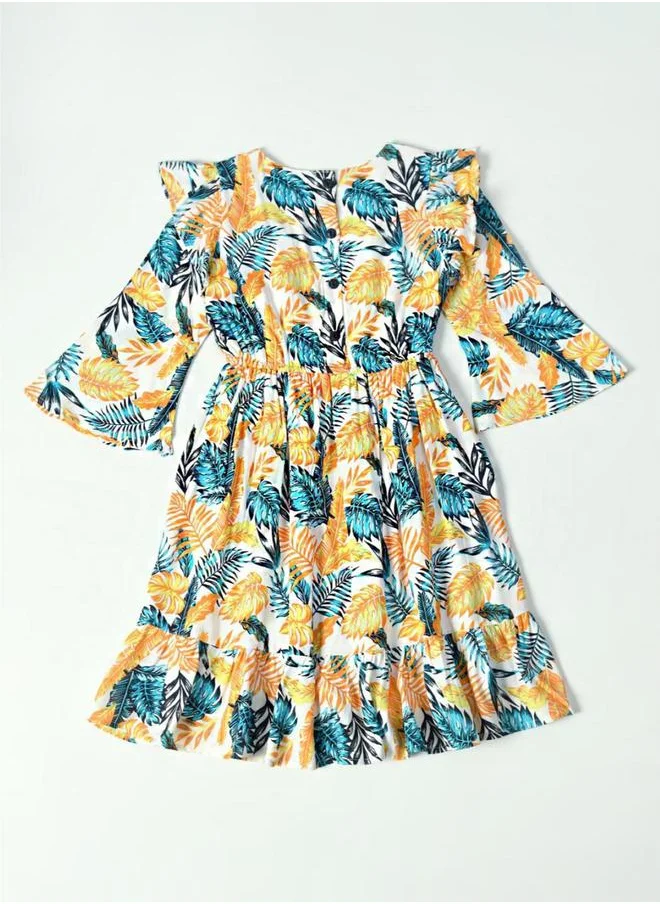 BELLA MODA All-Over Print Floral Applique Tiered Dress