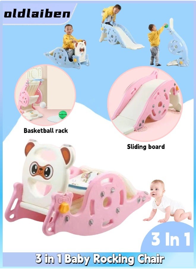 oldlaiben 3-in-1 Rocking Horse, Multifunctional Baby Rocking Chair, Can Be Used As A Slide, Basketball Stand, Suitable For 1-6 Years Old Boys and Girls（Pink）  - Image 1