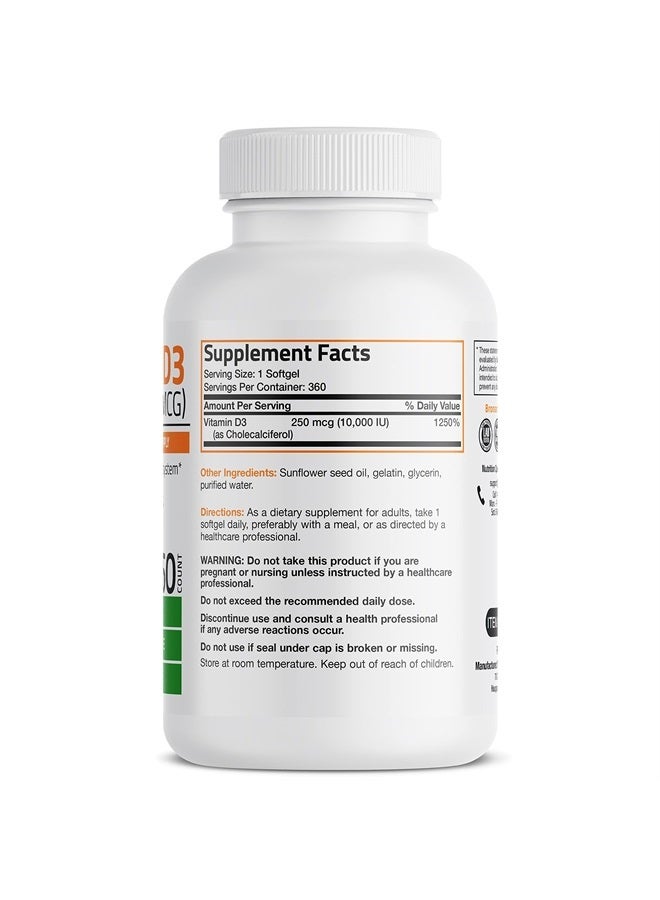 Bronson Vitamin D3 10,000 IU (250 mcg) High Potency - Supports Healthy Immune System, Strong Bones, Muscles & Teeth - Non GMO, 360 Softgels (1 Year Supply) - Image 2