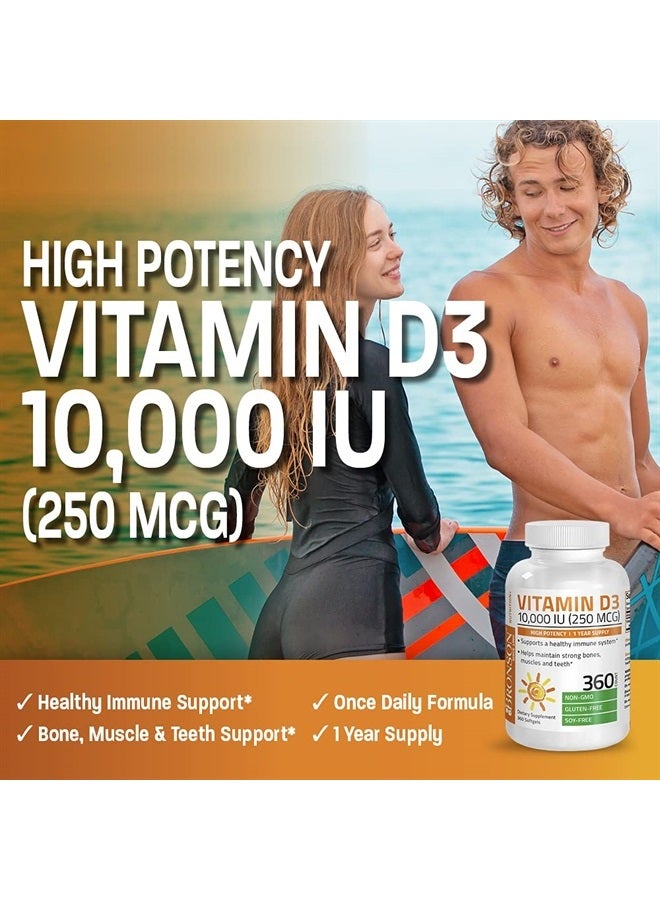 Bronson Vitamin D3 10,000 IU (250 mcg) High Potency - Supports Healthy Immune System, Strong Bones, Muscles & Teeth - Non GMO, 360 Softgels (1 Year Supply) - Image 4