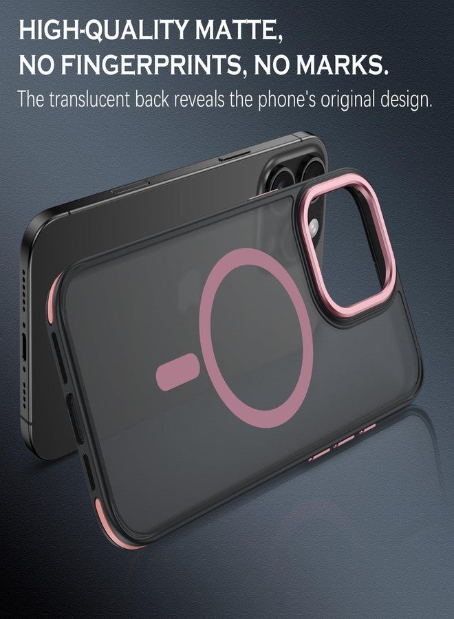 YINLAI جراب YINLAI لهاتف iPhone 16 Pro Max، جراب مغناطيسي [متوافق مع Magsafe] يدعم الشحن اللاسلكي، نحيف، شفاف، غير لامع، مقاوم للصدمات، غطاء خلفي واقٍ للهاتف مقاس 6.9 بوصة، أسود/وردي - Image 2