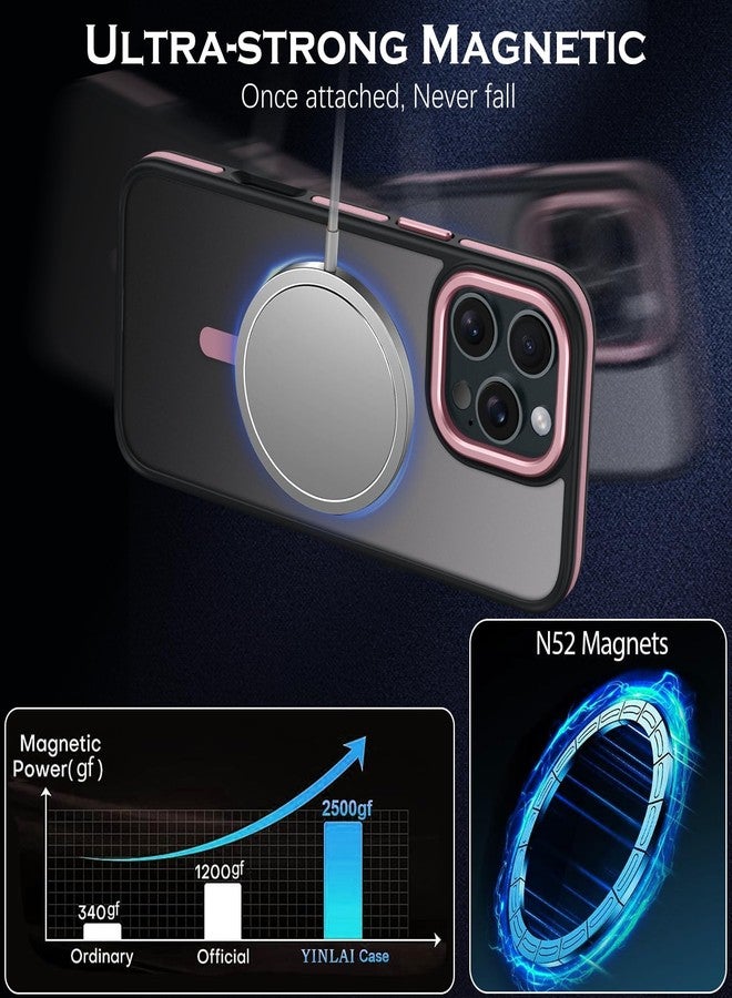 YINLAI جراب YINLAI لهاتف iPhone 16 Pro Max، جراب مغناطيسي [متوافق مع Magsafe] يدعم الشحن اللاسلكي، نحيف، شفاف، غير لامع، مقاوم للصدمات، غطاء خلفي واقٍ للهاتف مقاس 6.9 بوصة، أسود/وردي - Image 3