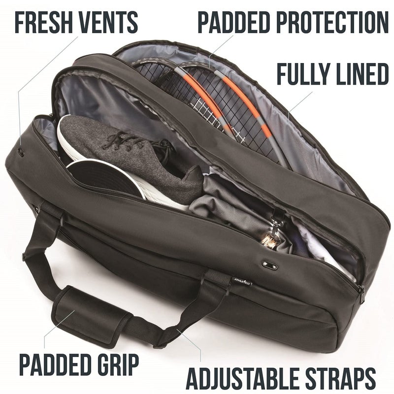 Athletico Tennis Bag and Racketball Bag - Tennis Bags for Women and Men to Hold Tennis Racket, Racquetball Racket, Pickleball Paddles and Other Equipment or Gear (Black) - Image 4