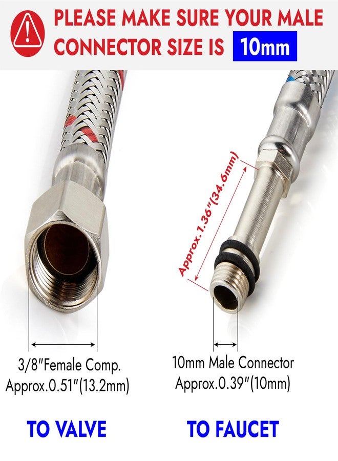 Midanya 40-Inch Long Faucet Connector Braided Stainless Steel Supply Hose 3/8-Inch Female Compression Thread x M10 Male Connector, x 2 Pcs (1 Pair) - Image 3
