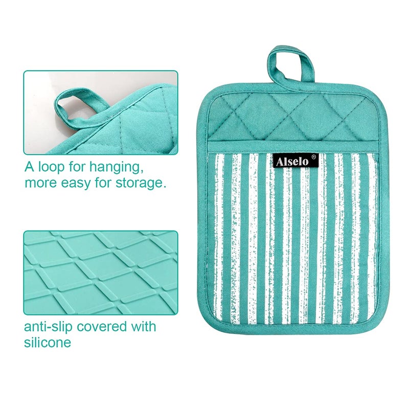 Alselo Silicone Pot Holders Set of 3 Heat Resistant & Non Slip Potholders  Professional Oven Hot Pads with Pockets Mitts for Kitchen Cooking Baking Barbecue - Image 3