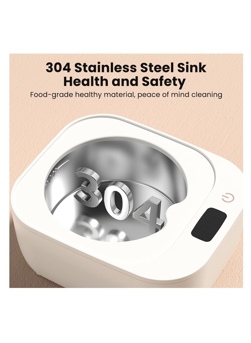 SYOSI منظف حافظة بالموجات فوق الصوتية مع ضوء LED، 30 واط/48 كيلوهرتز 180 مل منظف مجوهرات بالموجات فوق الصوتية للأجهزة السنية، المجوهرات، المAligner، صواني تبييض، واقي فم للأسنان ليلاً (أبيض) - Image 5