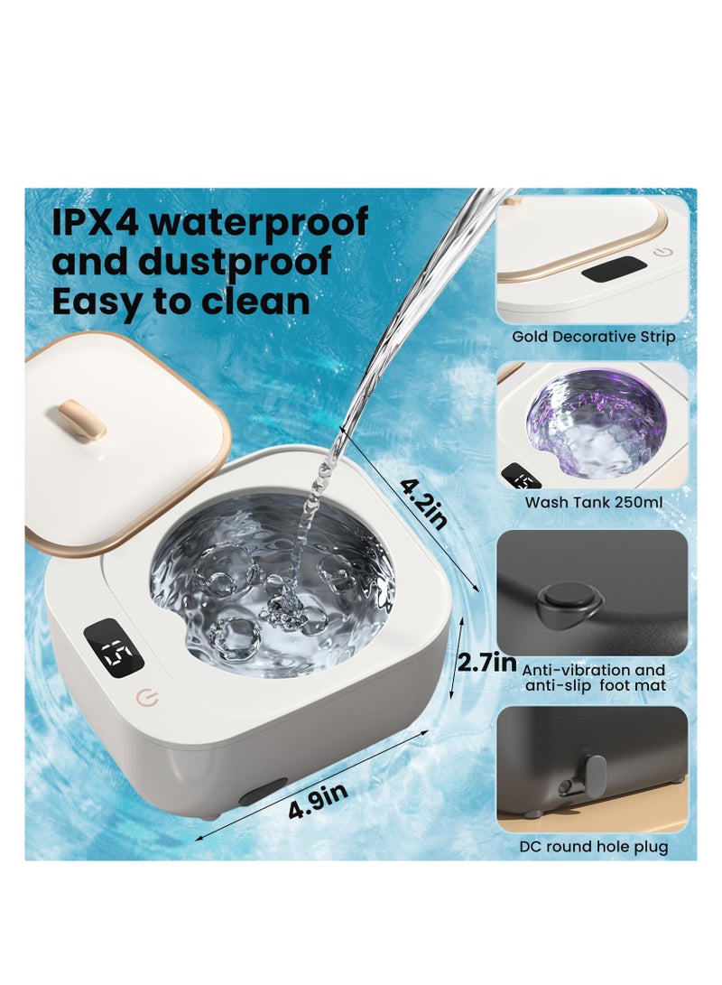 SYOSI منظف حافظة بالموجات فوق الصوتية مع ضوء LED، 30 واط/48 كيلوهرتز 180 مل منظف مجوهرات بالموجات فوق الصوتية للأجهزة السنية، المجوهرات، المAligner، صواني تبييض، واقي فم للأسنان ليلاً (أبيض) - Image 3