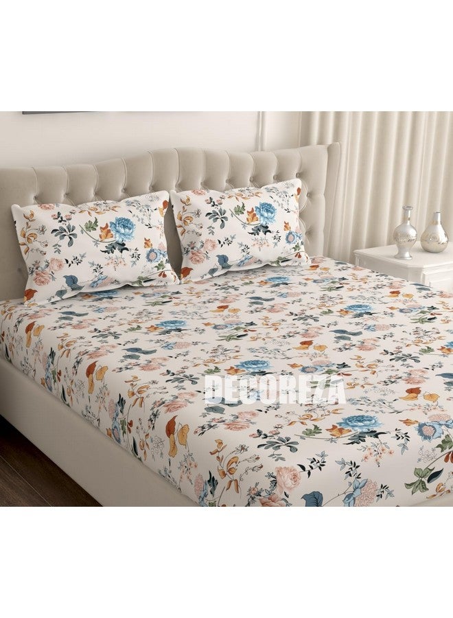 DECOREZA Soft Cotton Feel All Around Deep Pocket Fitted Bedsheets Queen Size, Premium Elastic Fitted Bedsheets for Double Bed with 2 Pillow Covers, Size- 78" x 60" (Kashmir Blue) - Image 2