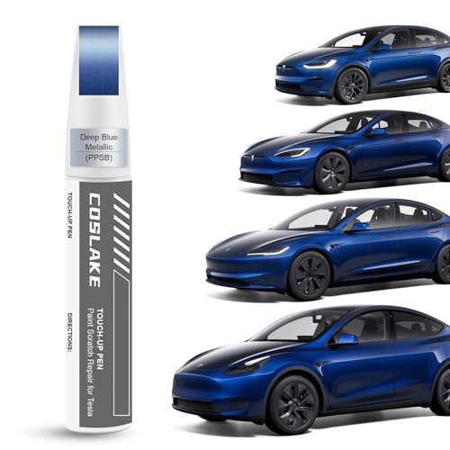 COSLAKE Car Touch Up Paint(Deep Blue Metallic(PPSB)) for Tesla Model Y/3/S/X, 2 in 1 DIY Car Paint Scratch Repair Kit with Pen Tip & Brush, Scratch Remover Pen with Color-Matched for Tesla - Image 1