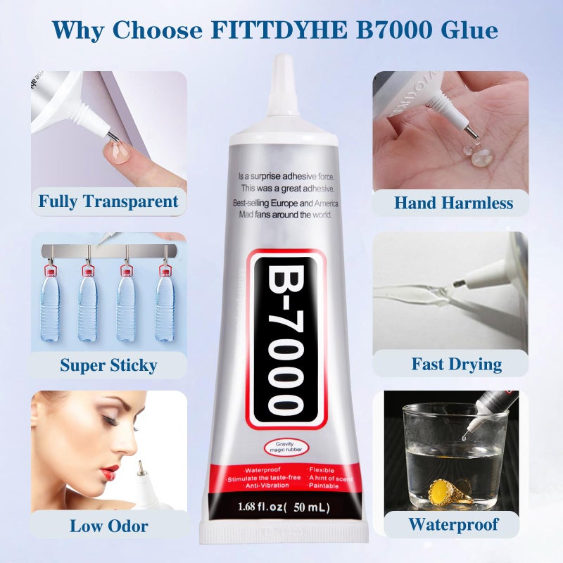 FITTDYHE B7000 Glue Clear with Precision Tipï¼Œ50Ml B7000 Glue Clear for Rhinestones Glue for Crafts, Multipurpose Jewelry Glue for Fabric DIY Craft Makeup Shoes Jewelry Making Nail Art - Image 4