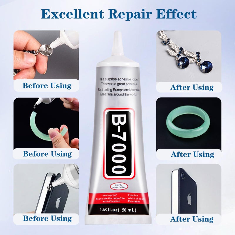 FITTDYHE B7000 Glue Clear with Precision Tipï¼Œ50Ml B7000 Glue Clear for Rhinestones Glue for Crafts, Multipurpose Jewelry Glue for Fabric DIY Craft Makeup Shoes Jewelry Making Nail Art - Image 2