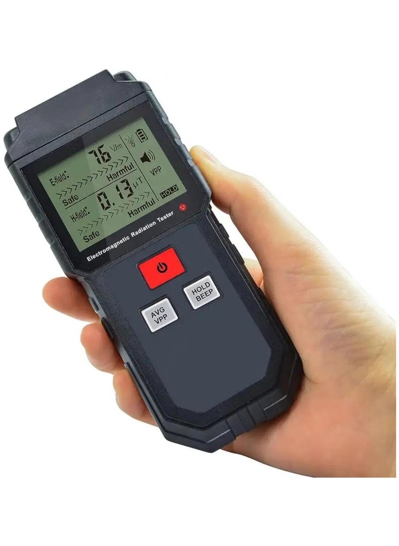 ELIKLIV "Portable Digital EMF Meter - High Precision Electromagnetic Field Detector for Home/Outdoor Use, Ghost Hunting Device with LED & Sound Alarm (1-1999V/m, 0.01-99.99μT) - Black  - Image 1