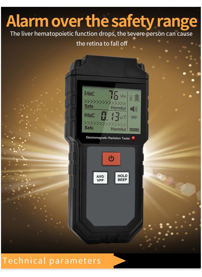 ELIKLIV "Portable Digital EMF Meter - High Precision Electromagnetic Field Detector for Home/Outdoor Use, Ghost Hunting Device with LED & Sound Alarm (1-1999V/m, 0.01-99.99μT) - Black  - Image 2