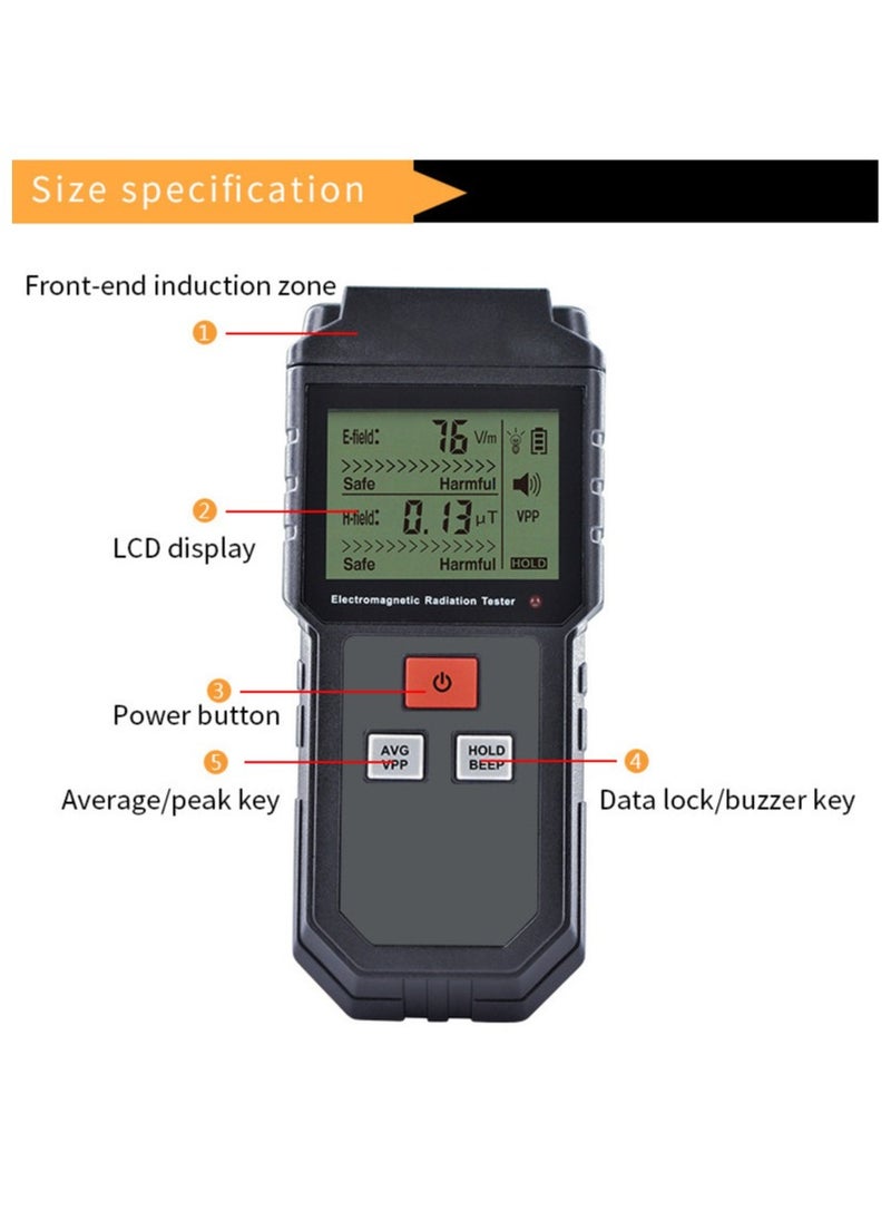 ELIKLIV "Portable Digital EMF Meter - High Precision Electromagnetic Field Detector for Home/Outdoor Use, Ghost Hunting Device with LED & Sound Alarm (1-1999V/m, 0.01-99.99μT) - Black  - Image 4