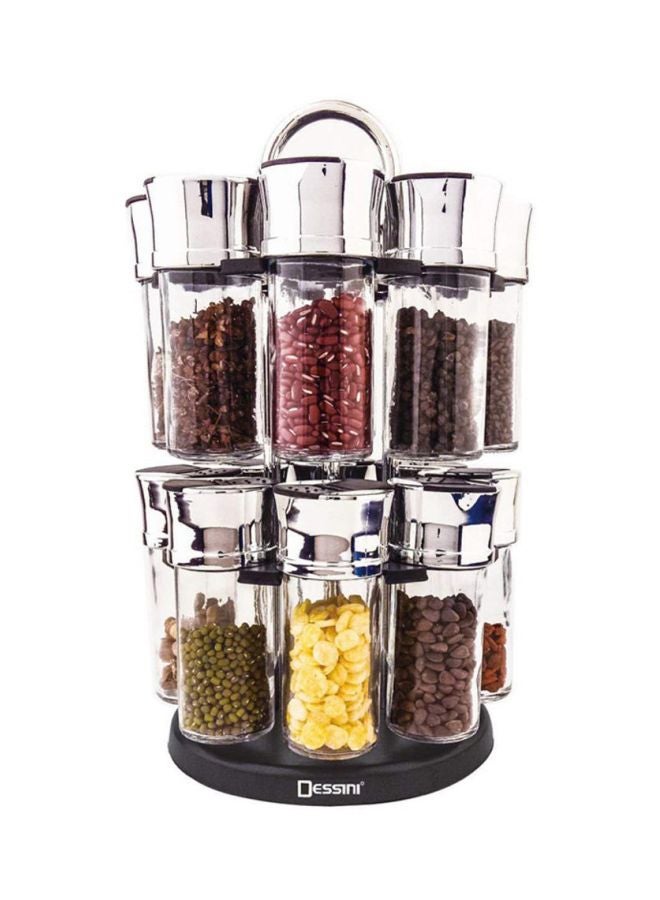 16 Piece Glass Spice Jar Set Silver/Clear 20x32x30cm
