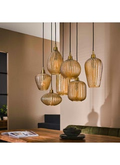 LOFT CONTEMPORARY-V,HANGING LAMP,4+3,V-SHAPE PATTERN,AMBER GLASS-7078  - Image 1