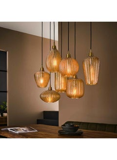 LOFT CONTEMPORARY-V,HANGING LAMP,4+3,V-SHAPE PATTERN,AMBER GLASS-7078  - Image 2