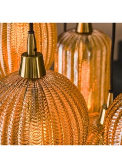 LOFT CONTEMPORARY-V,HANGING LAMP,4+3,V-SHAPE PATTERN,AMBER GLASS-7078  - Image 3