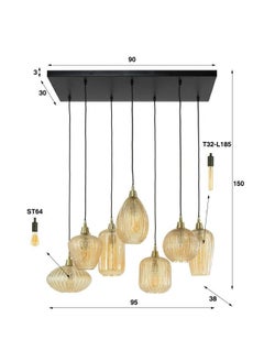 LOFT CONTEMPORARY-V,HANGING LAMP,4+3,V-SHAPE PATTERN,AMBER GLASS-7078  - Image 4
