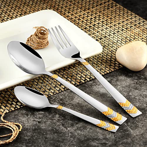 FnS RAGA 24 Karat Gold Plated 18 Pcs Cutlery Set (6 Pc Dinner Spoons, 6 Pc Dinner Fork, 6 Pc Tea Spoons) - Image 5