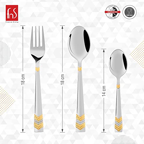 FnS RAGA 24 Karat Gold Plated 18 Pcs Cutlery Set (6 Pc Dinner Spoons, 6 Pc Dinner Fork, 6 Pc Tea Spoons) - Image 4