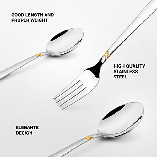 FnS RAGA 24 Karat Gold Plated 18 Pcs Cutlery Set (6 Pc Dinner Spoons, 6 Pc Dinner Fork, 6 Pc Tea Spoons) - Image 3
